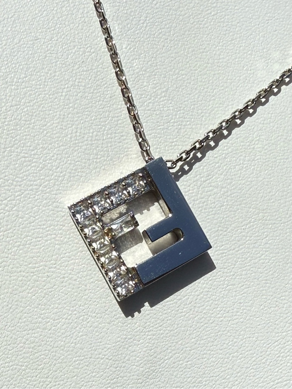 Fendi FF logo Crystal Pendant Chain Necklace in Silver - Picture 4 of 9